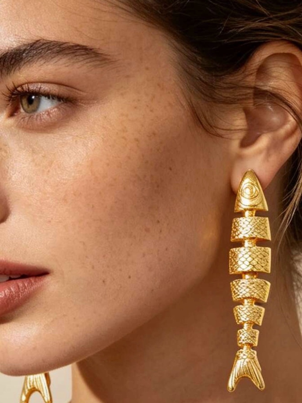 Gold Fish-Shaped Drop Earrings - Women Jewelry